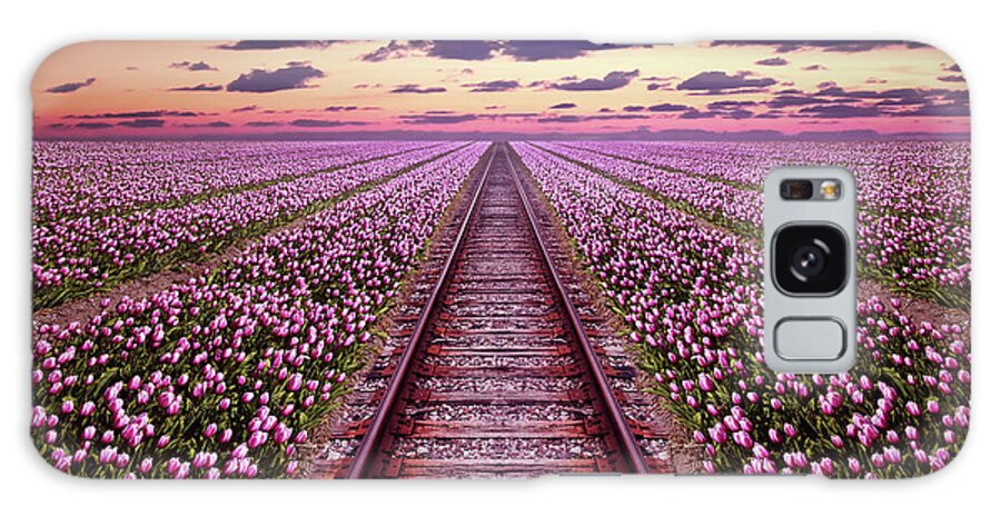 Nature Galaxy S8 Case featuring the photograph Railway in a purple tulip field by Mihaela Pater
