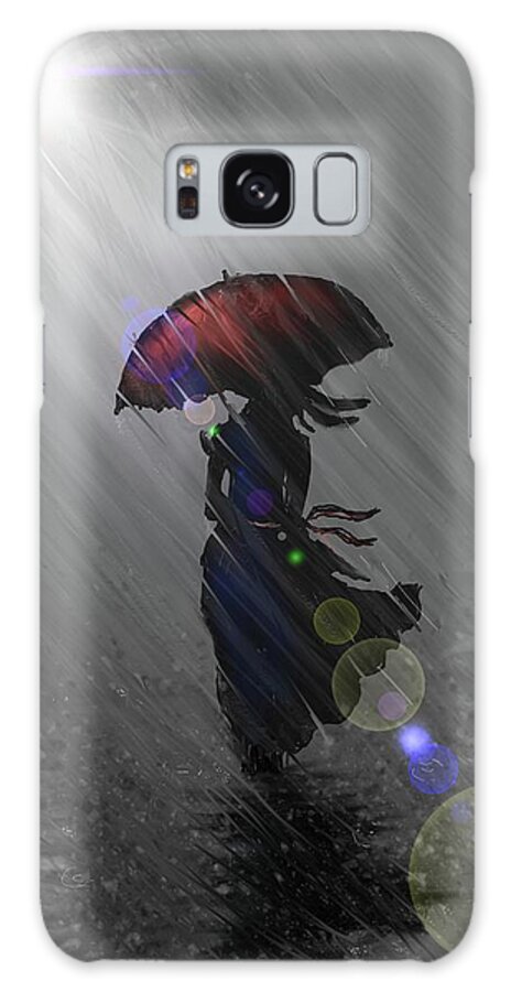Umbrella Galaxy Case featuring the digital art Rainy walk by Darren Cannell