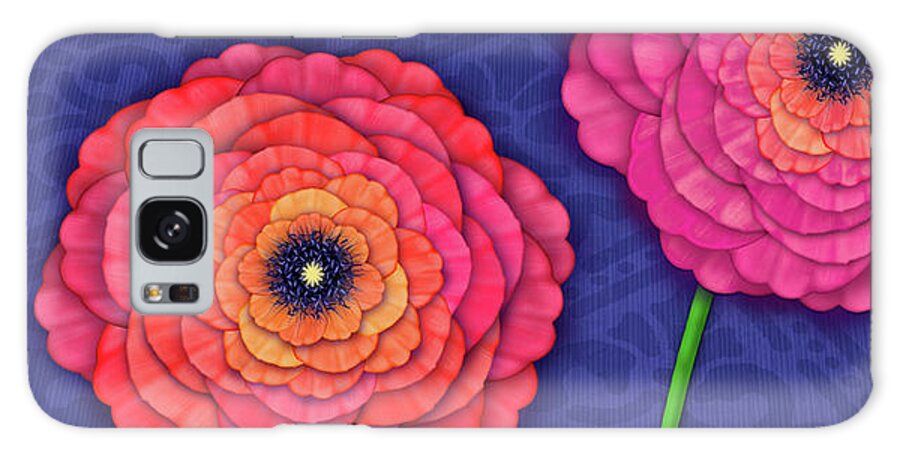 Ranunculus Galaxy S8 Case featuring the digital art Ranunculus in Blue and White Vase by Valerie Drake Lesiak