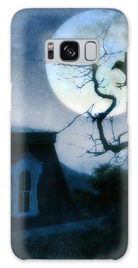 House Galaxy Case featuring the photograph Raven Landing on Branch in Moonlight by Jill Battaglia