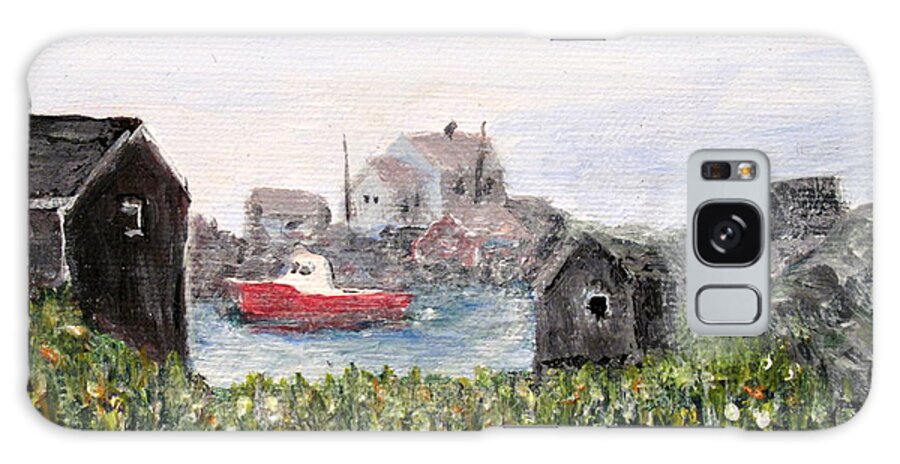 Red Boat Galaxy Case featuring the painting Red Boat in Peggys Cove Nova Scotia by Ian MacDonald