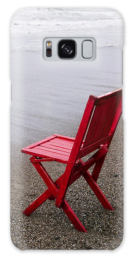 Red Galaxy Case featuring the photograph Red chair on the beach by Garry Gay