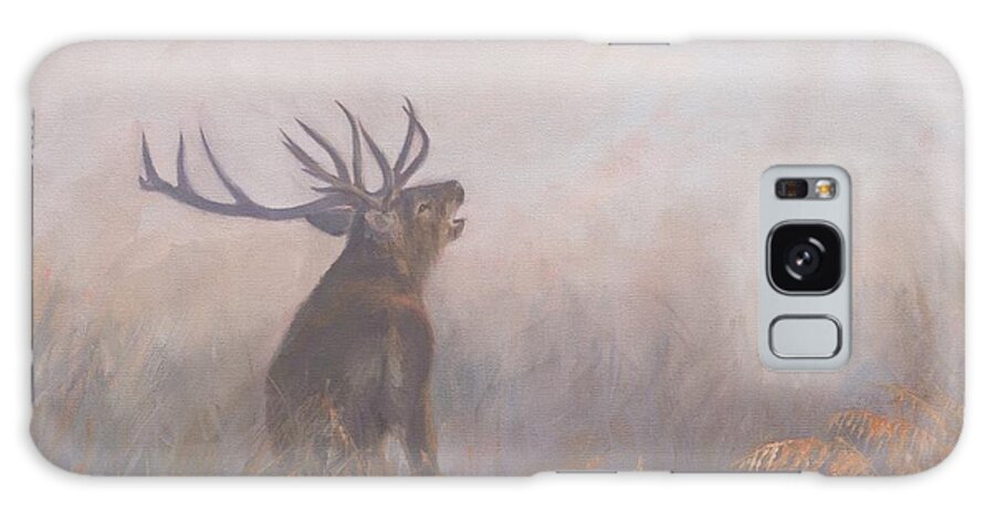 Deer Galaxy Case featuring the painting Red Deer Stag Early Morning by David Stribbling