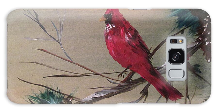 Red Cardinal Galaxy Case featuring the painting Red Drifter by Susan Voidets