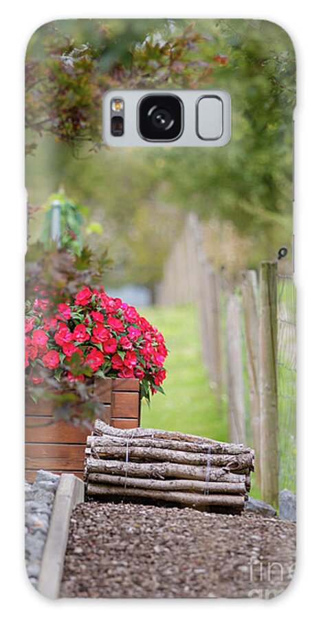 Country Galaxy Case featuring the photograph Red flowerd with Fende and wood billet bundle by Amanda Mohler