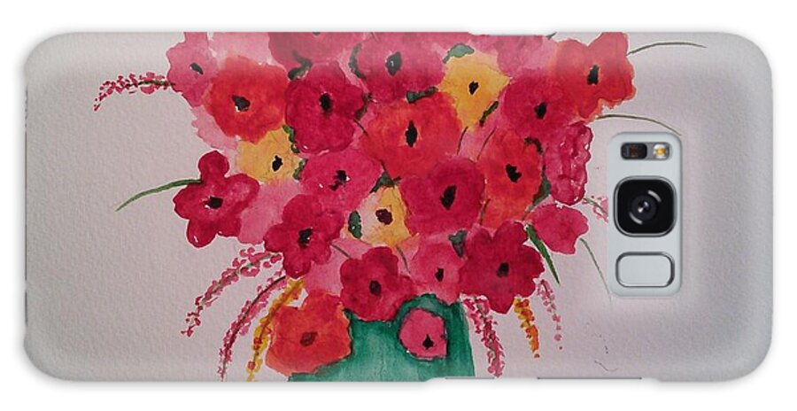 Red Flowers Galaxy Case featuring the painting Red flowers in a green vase by Susan Nielsen
