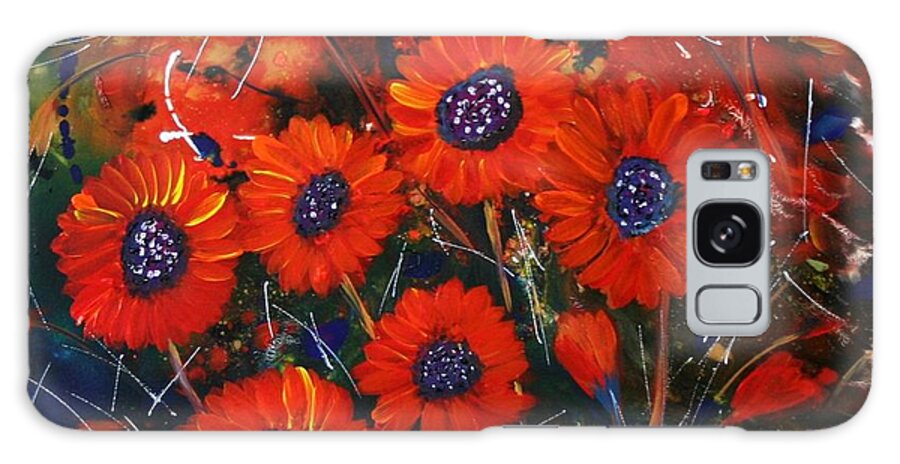 Flowers Galaxy S8 Case featuring the painting Red Flowers In The Night by Luiza Vizoli