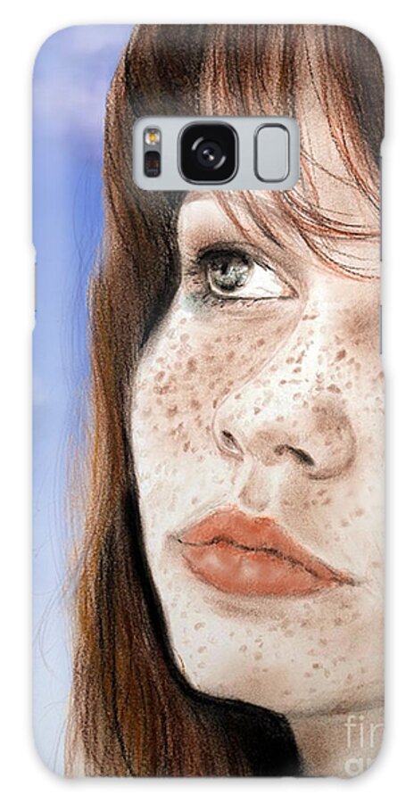 Red Hair Galaxy Case featuring the mixed media Red Hair and Freckled Beauty Version II by Jim Fitzpatrick