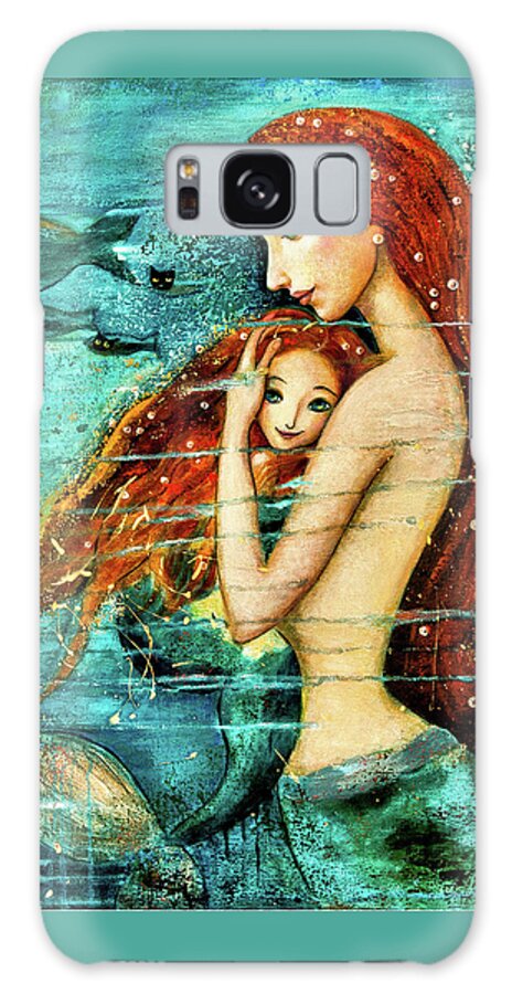 Mermaid Art Galaxy Case featuring the painting Red Hair Mermaid Mother and Child by Shijun Munns