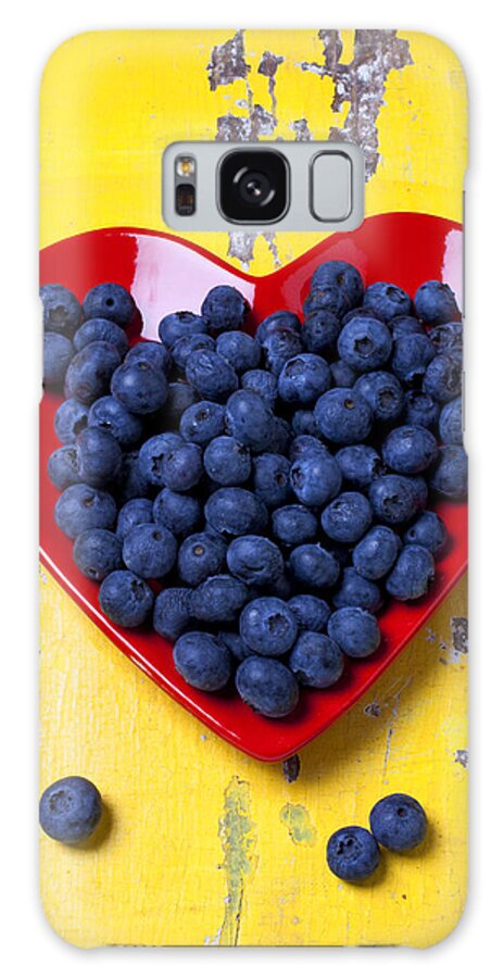 Red Heart Shaped Plate Galaxy Case featuring the photograph Red heart plate with blueberries by Garry Gay