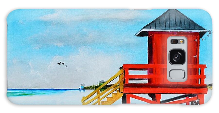 Siesta Key Galaxy Case featuring the painting Red Life Guard Shack On The Key by Lloyd Dobson