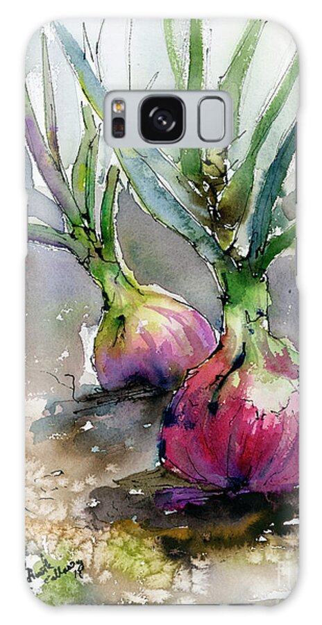 Onions Galaxy Case featuring the painting Red Onions Watercolors by Ginette Callaway