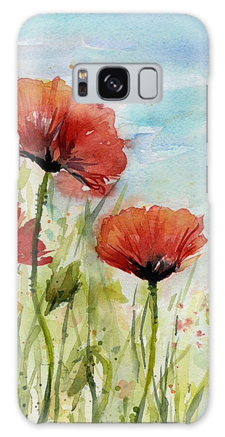 Red Poppy Galaxy Case featuring the painting Red Poppies Watercolor by Olga Shvartsur