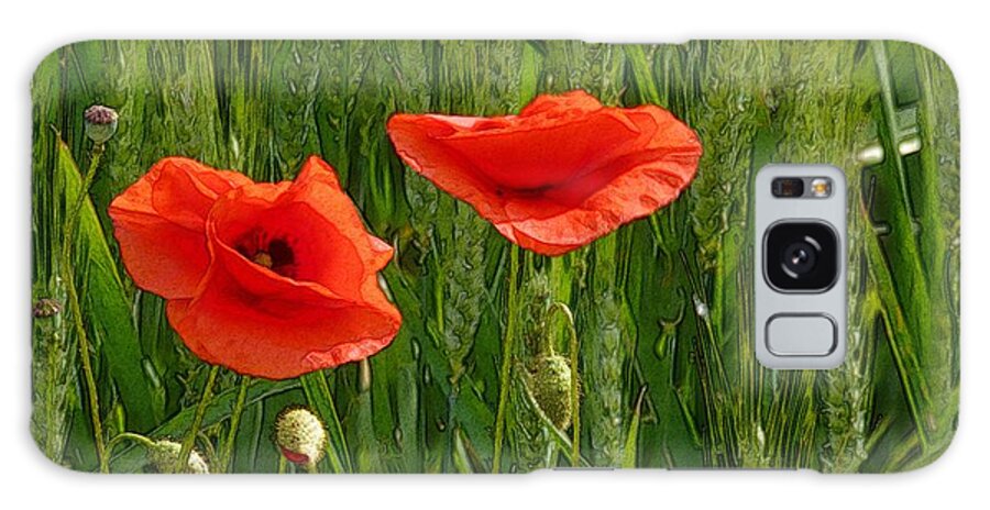Art Galaxy Case featuring the photograph Red Poppy Flowers In Grassland 2 by Jean Bernard Roussilhe