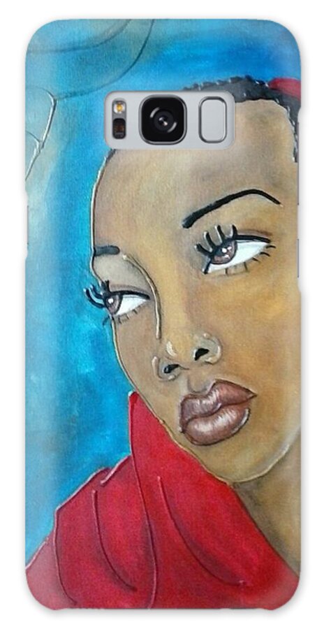Black Woman Galaxy Case featuring the painting Red scarf by Jenny Pickens