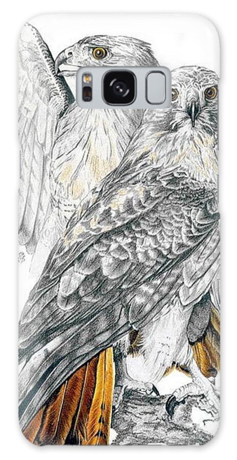 Birds Of Prey Galaxy Case featuring the mixed media Red-Tailed Hawk by Barbara Keith