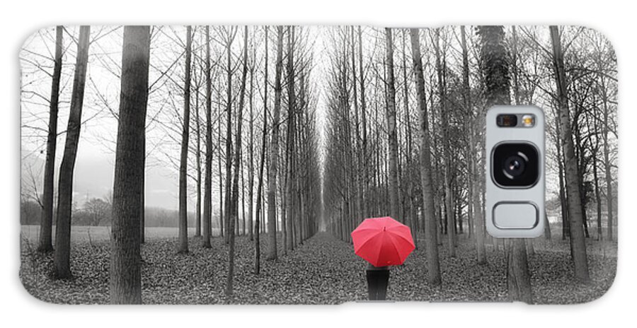 Woman Galaxy Case featuring the photograph Red umbrella in an allee by Mats Silvan