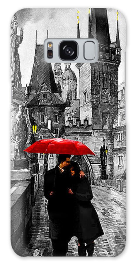 Mix Media Galaxy Case featuring the mixed media Red Umbrella by Yuriy Shevchuk