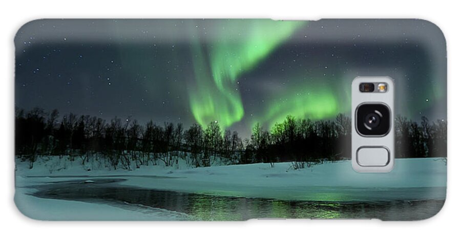 #faatoppicks Galaxy Case featuring the photograph Reflected Aurora Over A Frozen Laksa by Arild Heitmann