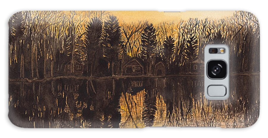 Landscape Galaxy Case featuring the painting Reflections at Sunset on Bitely Lake by Conni Schaftenaar
