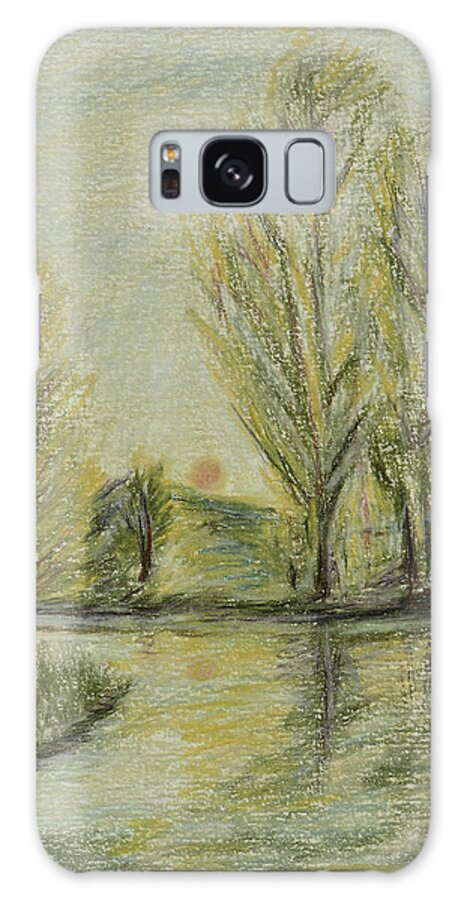 Pond Galaxy Case featuring the drawing Rising on Country Pond by Donna Blackhall