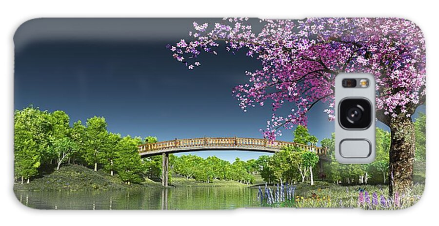 Cherry Tree Galaxy Case featuring the digital art River Bridge Cherry Tree Blosson by Walter Colvin