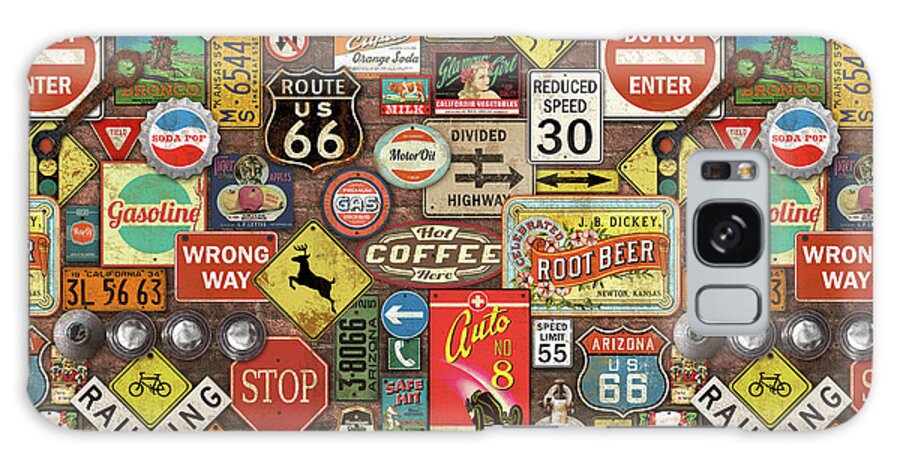 Route 66 Galaxy Case featuring the painting Roads Signs on Brick-JP3957-b by Jean Plout