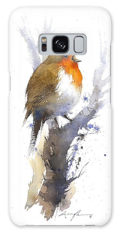 Watercolor Robin Bird Galaxy Case featuring the painting Robin watercolour bird by Nitin Singh