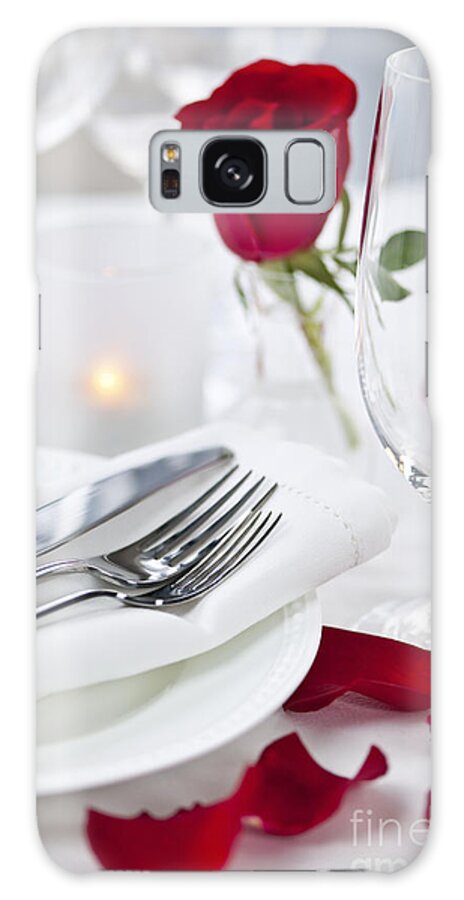 Romantic Galaxy Case featuring the photograph Romantic dinner setting with rose petals 2 by Elena Elisseeva