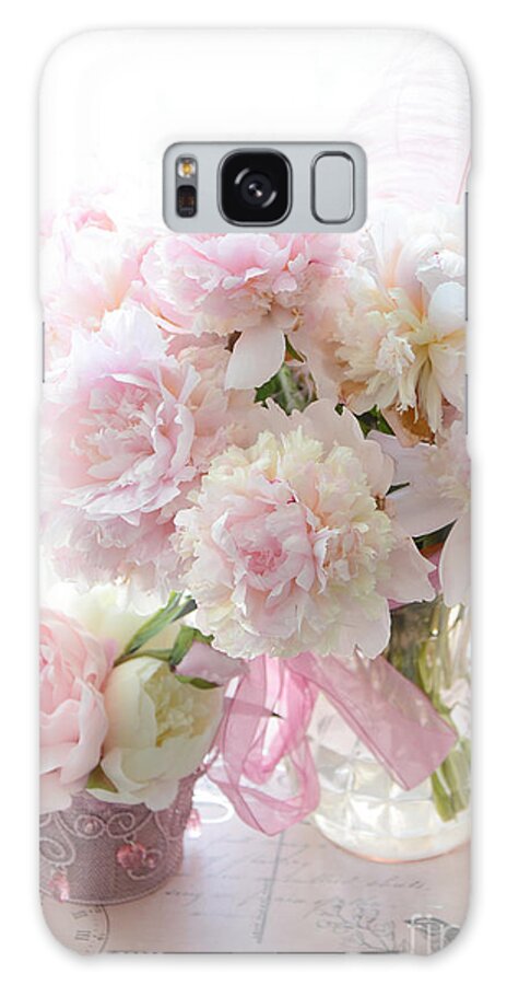 Shabby Chic Galaxy Case featuring the photograph Shabby Chic Pink White Peonies - Shabby Chic Peonies Pastel Pink Dreamy Floral Wall Print Home Decor by Kathy Fornal