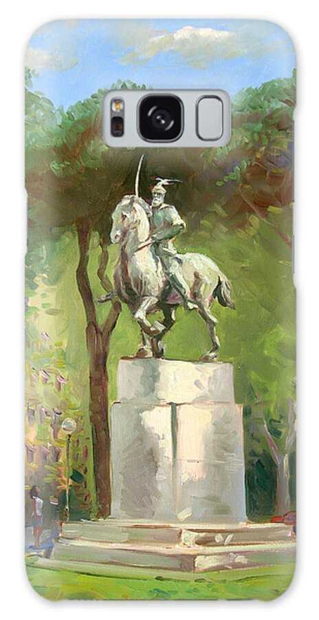Horseman Statue Portraying The Albanian Hero Galaxy Case featuring the painting Rome Piazza Albania by Ylli Haruni