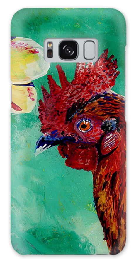 Rooster Art Galaxy S8 Case featuring the painting Rooster and Plumeria by Marionette Taboniar