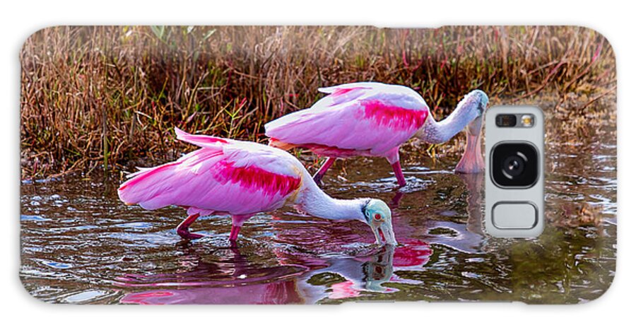 Birds Galaxy S8 Case featuring the photograph Roseate Spoonbills Swishing for Food by John M Bailey