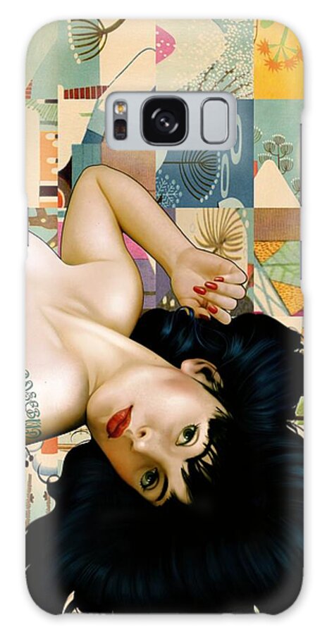 Art Deco Galaxy Case featuring the mixed media Rosebud Girl by Udo Linke