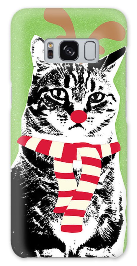 Reindeer Cat Galaxy Case featuring the mixed media Rudolph The Red Nosed Cat- Art by Linda Woods by Linda Woods