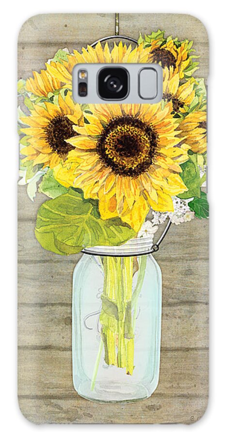 Watercolor Galaxy Case featuring the painting Rustic Country Sunflowers in Mason Jar by Audrey Jeanne Roberts