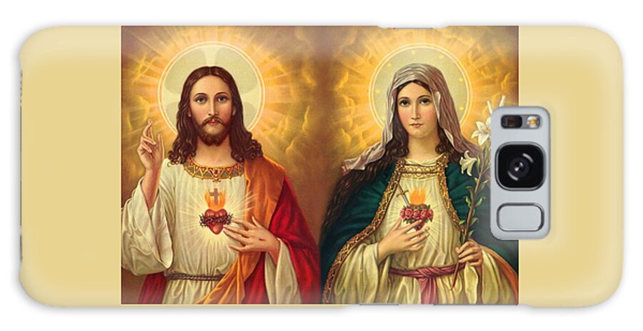 Sacred Heart Of Mary Galaxy Case featuring the painting Sacred Heart of Mary and Jesus by Magdalena Walulik