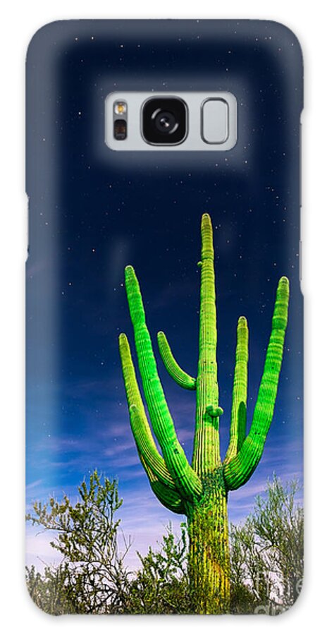 Arizona Galaxy Case featuring the photograph Saguaro Cactus Against Star Filled Sky by Bryan Mullennix