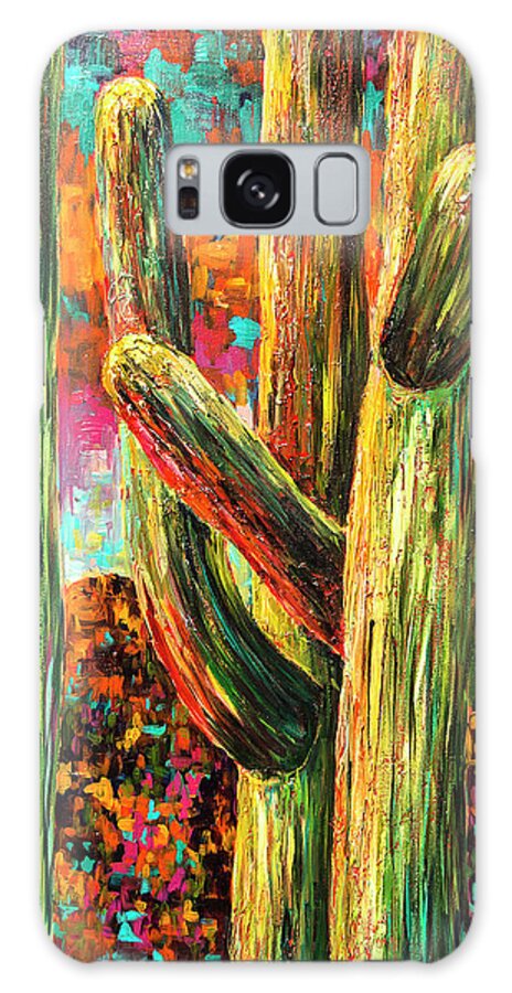 Saguaros Galaxy Case featuring the painting Saguaros at Sunset by Sally Quillin