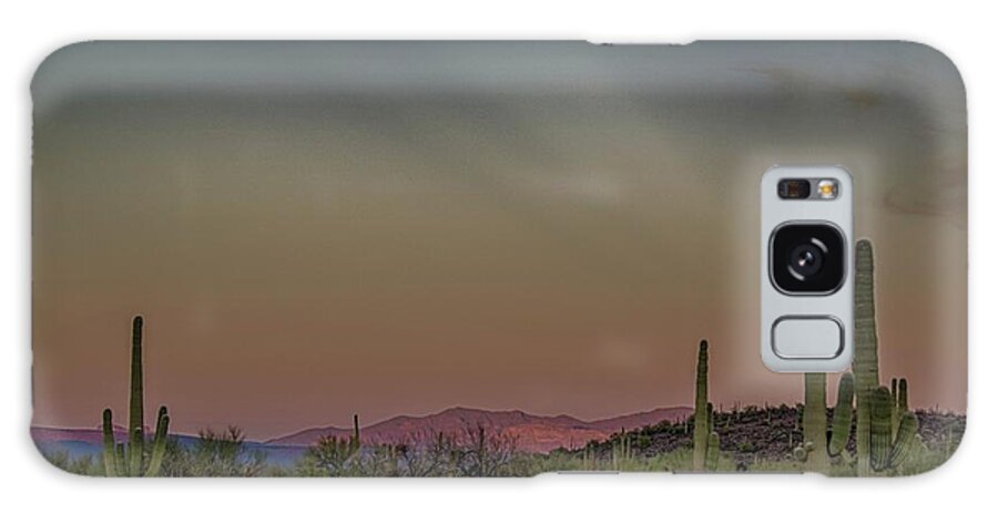 Anticrepuscular Rays Galaxy Case featuring the photograph Saguaros salute rays rising by Gaelyn Olmsted