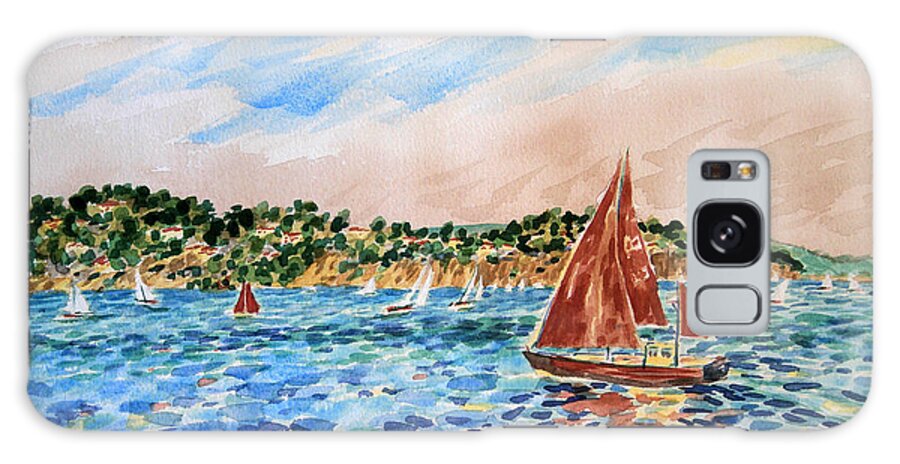 Bonnie Follett Galaxy Case featuring the painting Sailboat on the Bay by Bonnie Follett