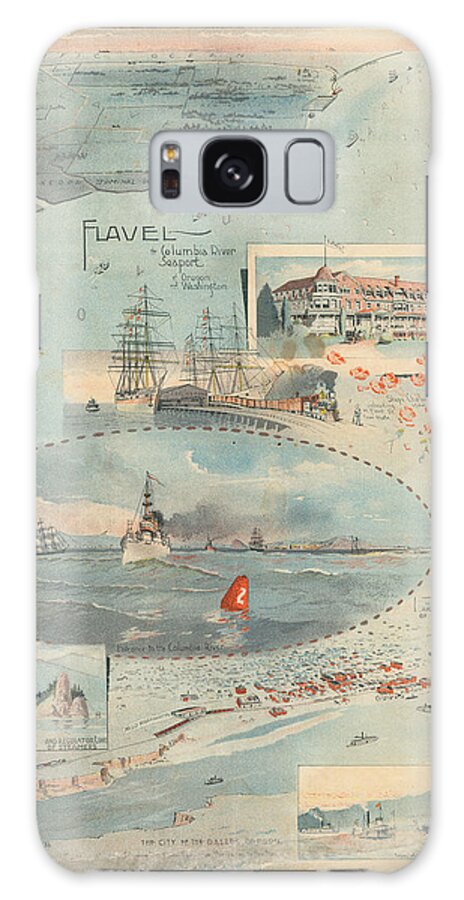 Sailing Chart Galaxy Case featuring the drawing Sailing Chart - The Morning Oregonian - Cascade Locks Edition, 1896 - Columbia River Port by Studio Grafiikka