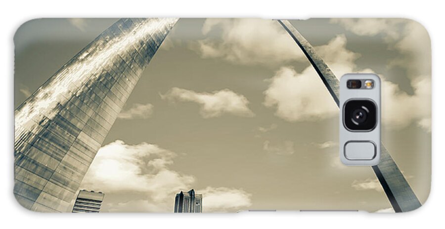 St Louis Skyline Galaxy Case featuring the photograph Saint Louis Skyline Arch and Puffy Clouds - Sepia by Gregory Ballos