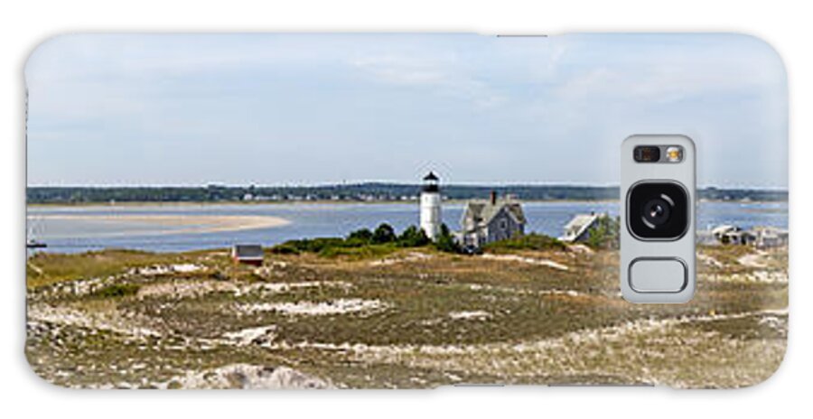 Sandy Neck Galaxy Case featuring the photograph Sandy Neck Lighthouse with fishing boat by Charles Harden