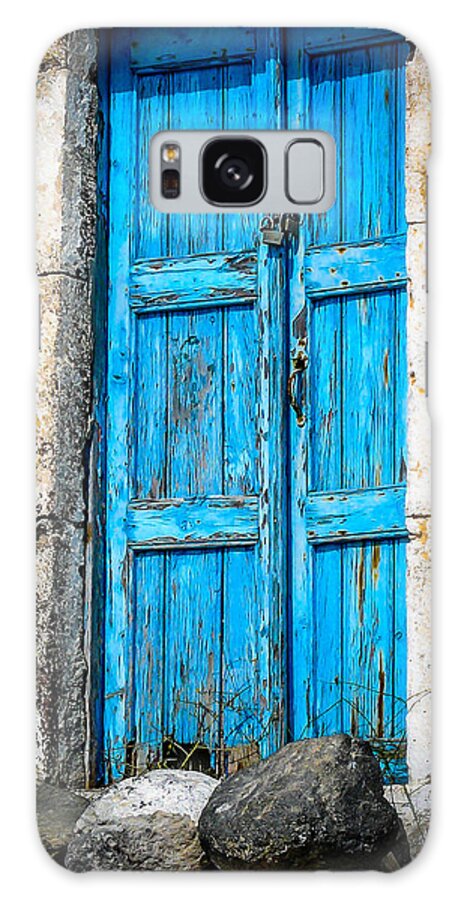 Santorini Galaxy Case featuring the photograph Santorini Blue Door by Pamela Newcomb