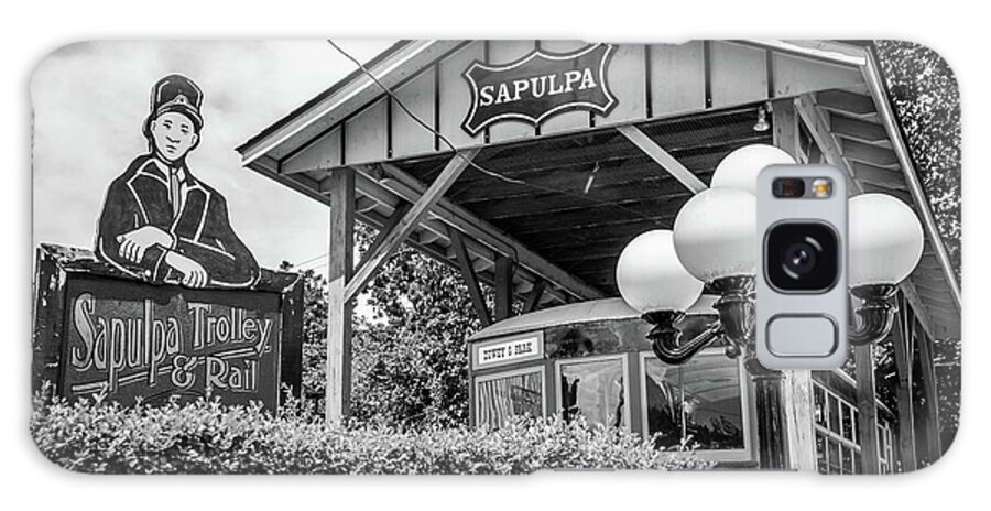 America Galaxy Case featuring the photograph Sapulpa Oklahoma Route 66 Trolley and Rail - Black and White by Gregory Ballos
