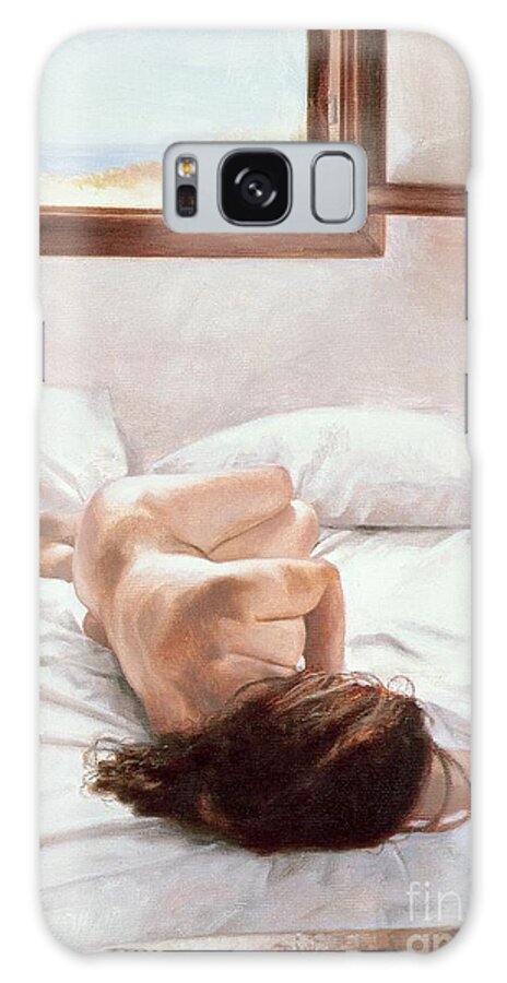 Window; Coast;coastal;view; Female;nude;bed;bedroom;sheets;bedsheets; Sleeping; Asleep; Woman; Nudes; Lying Down;window View;pillow;pillows Galaxy Case featuring the painting Sea Light on Your Body by John Worthington