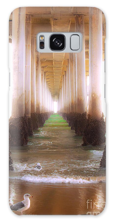 Seagull Under The Pier Ocean Beach Shoreline Waves Fine Art Photography Prints Galaxy Case featuring the photograph Seagull Under The Pier by Jerry Cowart