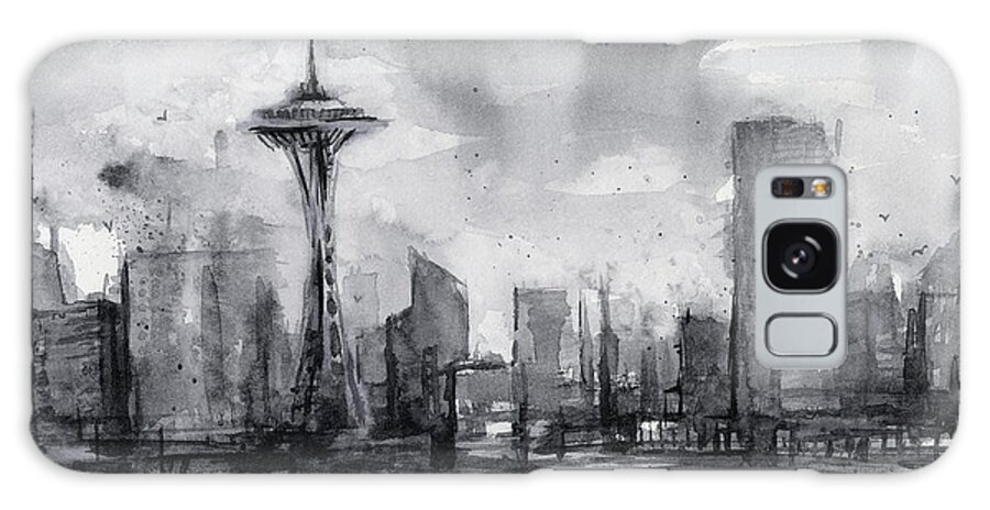 Seattle Galaxy Case featuring the painting Seattle Skyline Painting Watercolor by Olga Shvartsur