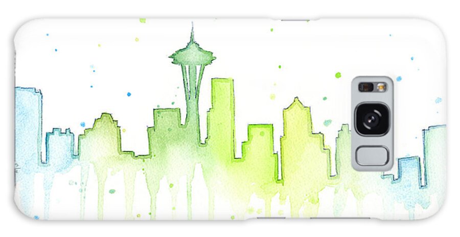 Seattle Galaxy Case featuring the painting Seattle Skyline Watercolor by Olga Shvartsur
